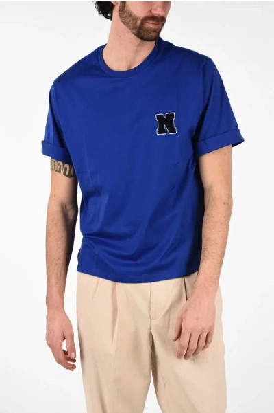 Neil Barrett Cotton Logo Patch Easy Fit T-shirt In Blue