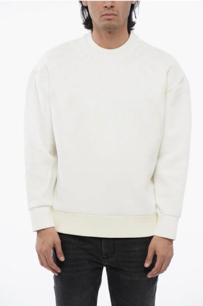 Neil Barrett Cotton Neoprene Fairisle Thunderbolt Easy Fit Sweatshirt In White