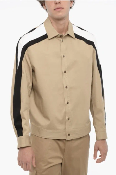 Neil Barrett Cotton Overshirt With Contrast Side Bands In Beige