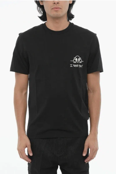 NEIL BARRETT COTTON SLIM FIT I SEE YOU CREW-NECK T-SHIRT