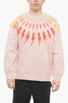 Neil Barrett Crew Neck Fair-isle Thunderbolt Sweatshirt With Degradè Prin In Pink