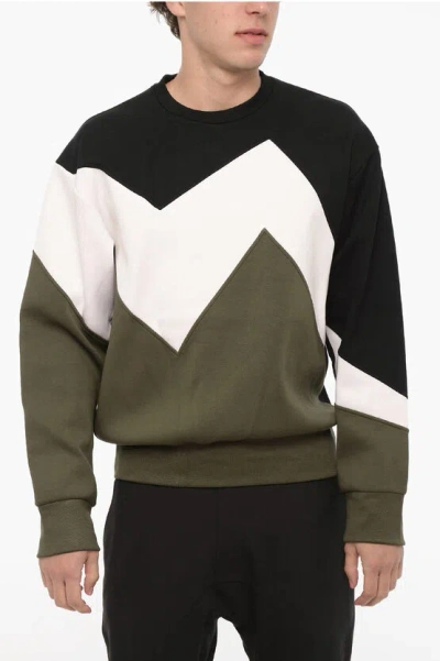 Neil Barrett Crew Neck Modernist Sweatshirt With Color Block Design In Multi