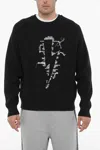 Neil Barrett Crew Neck Stitched Bolt Cotton Blend Sweater In Black