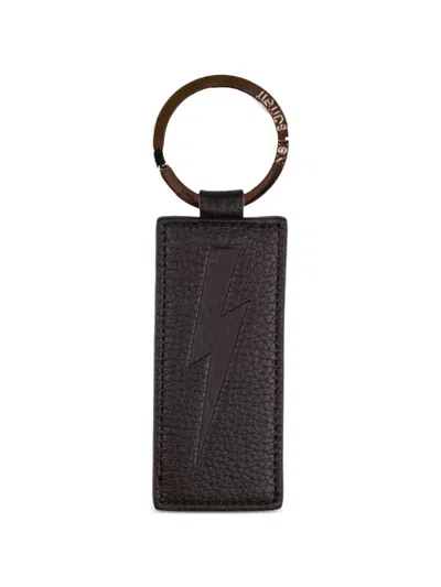 Neil Barrett Debossed-logo Leather Keyring In Blue