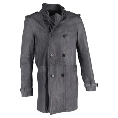 Neil Barrett Double Breasted Coat In Grey Leather