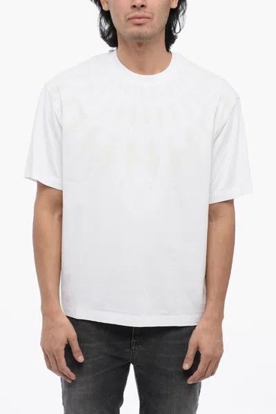 Neil Barrett Dropped Shoulder Fairisle Thunderbolt Cotton T-shirt In White