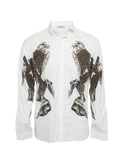 Pre-owned Neil Barrett Eagle-print Slim-fit Cotton Shirt In White