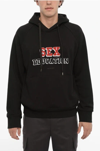 Neil Barrett Easy Fit Cotton Sex Education Hoodie In Black