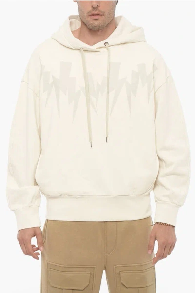 Neil Barrett Easy Fit Jumbled Hoodie With Print In White