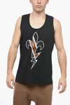 Neil Barrett Embroidered Fleur-de-thunder Tank Top In Black