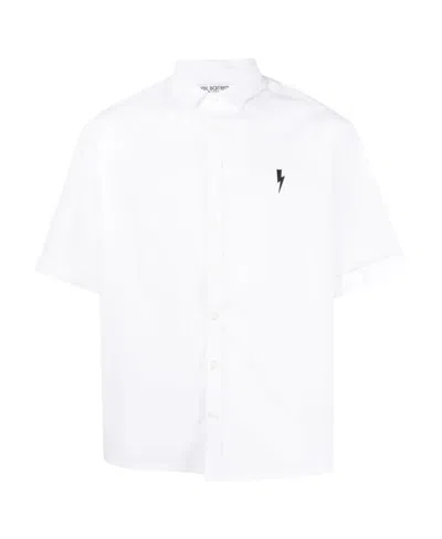 Neil Barrett Embroidered-logo Cotton Shirt In White
