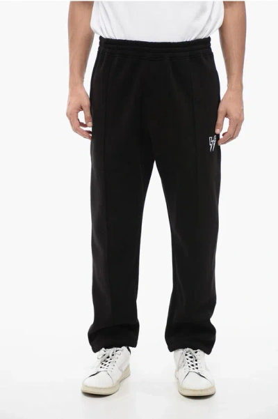 Neil Barrett Embroidered Logo Double Bolt Loose-fit Sweatpants In Black