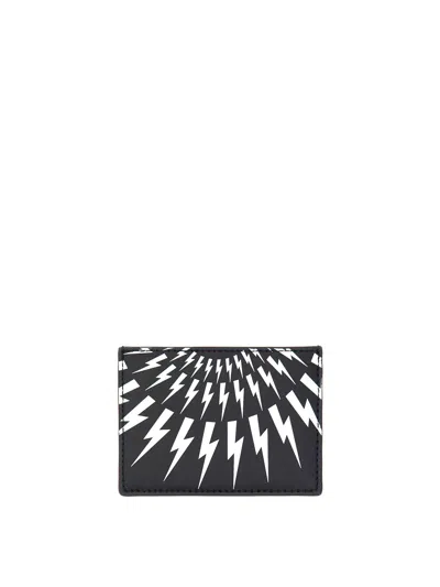 Neil Barrett Leather Fair-isle Thunderbolt Card Holder In Black