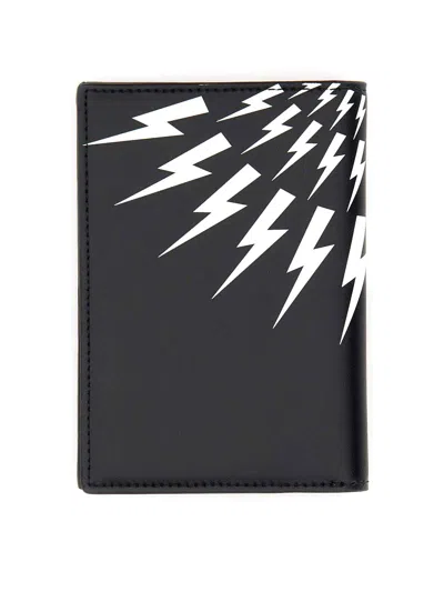 Neil Barrett Leather Fair-isle Thunderbolt Passport Holder In Black