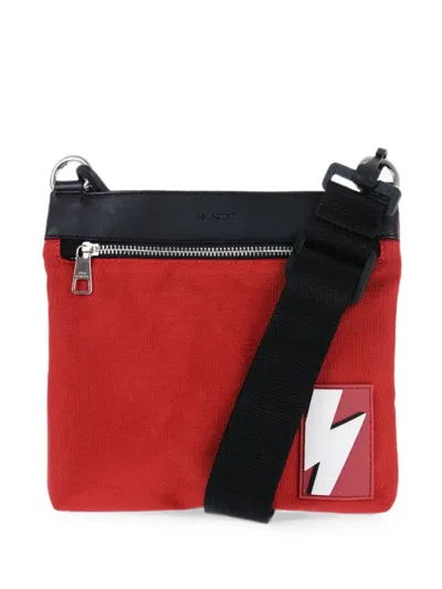 Neil Barrett Fair Isle Thunderbolt Messenger Bag In Neutral