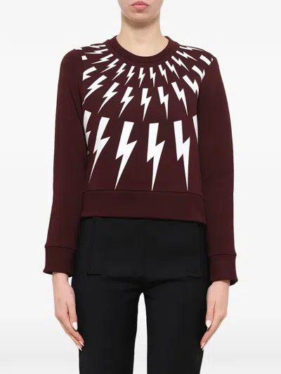 Neil Barrett Fair Isle Thunderbolt Sweatshirt In Burgundy
