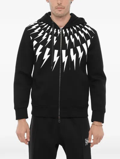 Neil Barrett Fairisle Thunderbolt Hoodie In Black