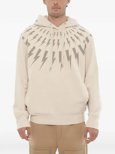 Neil Barrett Fairisle Thunderbolt Hoodie In Neutral