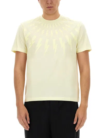 Neil Barrett "fairisle Thunderbolt" T-shirt In Beige