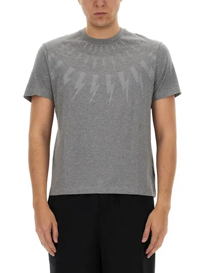 Neil Barrett "fairisle Thunderbolt" T-shirt In Grey