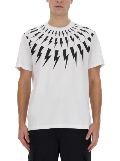 Neil Barrett Slim Fit Fair-isle Thunderbolt Crew-neck T-shirt In White