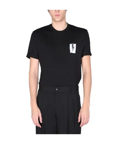 Neil Barrett Flag Bolt Cotton T-shirt In Black