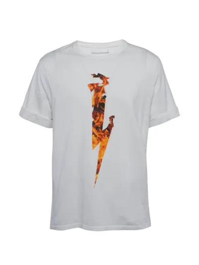 Pre-owned Neil Barrett Flame Thunderbolt Rolled-sleeve T-shirt In White