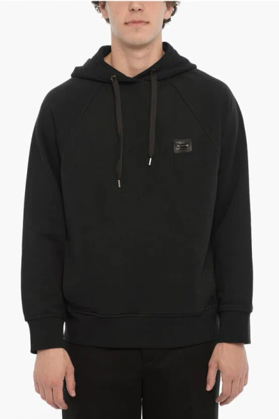 Neil Barrett Fleeced-cotton Easy Fit Hoodie With Piercing In Black