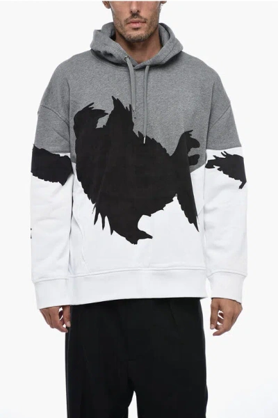Neil Barrett Fleeced Cotton Hoodie With Suede Patches In Gray