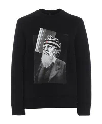 Neil Barrett Front Printed Detail Hoodie In Black