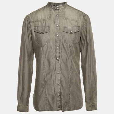 Pre-owned Neil Barrett Grey Denim Long Sleeve Shirt L