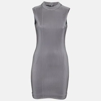 Neil Barrett Grey Stripe Textured Jersey Mini Dress In Brown