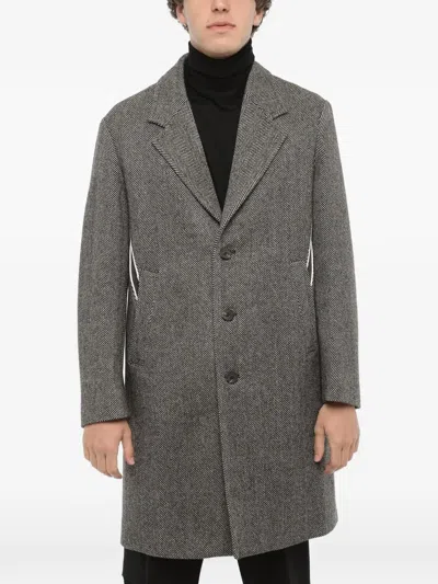 Neil Barrett Herringbone-pattern Single-breasted Coat In Gray