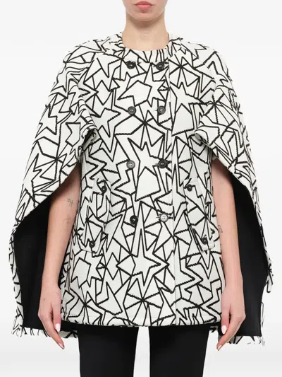 Neil Barrett Jacquard Double-breasted Cape In White