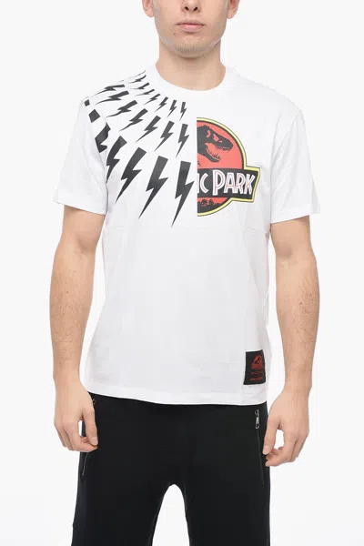 Neil Barrett Jurassic Park X Nb Crew Neck Half Thunderbolt Cotton T-shirt In White