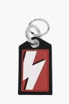 Neil Barrett Keyring With Textured Leather Pendant And Thunderbolt Detail