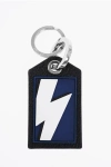 Neil Barrett Keyring With Textured Leather Pendant And Thunderbolt Detail