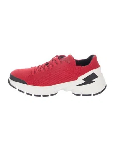 Pre-owned Neil Barrett Leather Colorblock Pattern Athletic Sneakers In Red