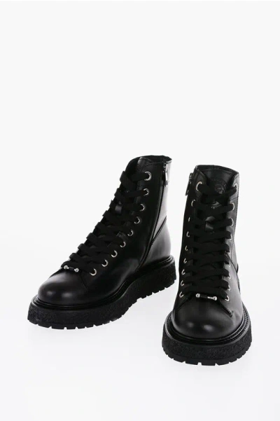 Neil Barrett Leather Combat Boots With Side Zip In Black