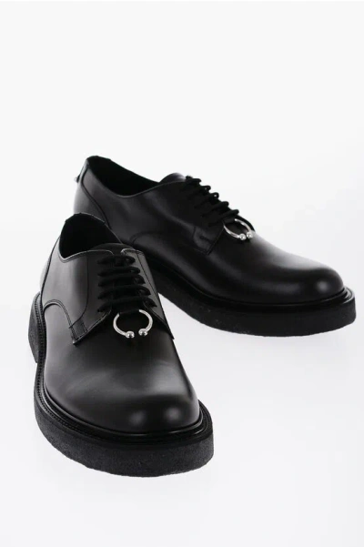 “Neil Barrett” l plate leather shoes Neil Barrett Leather Derby Shoes With Piercing In Black | ModeSens