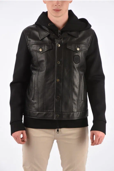Neil Barrett Leather Jacket With Hood In Black