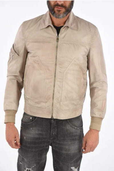 Neil Barrett Leather Jacket With Zip Closure In Brown