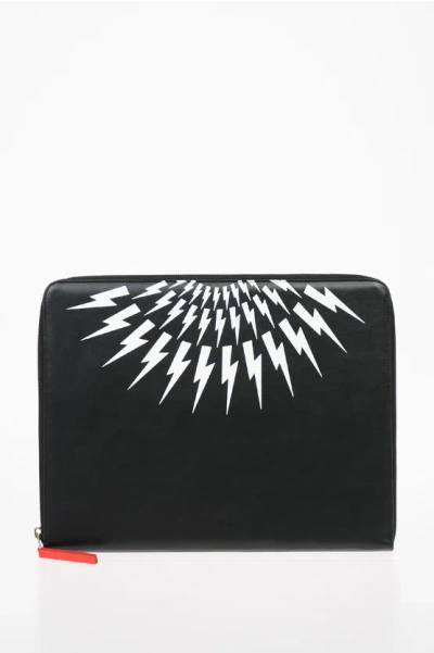 Neil Barrett Leather Thunderbolt Fairisle Briefcase In Pattern