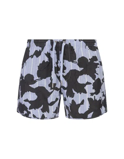 Neil Barrett Light Blue And Blue Printed Swimwear In Animal Print