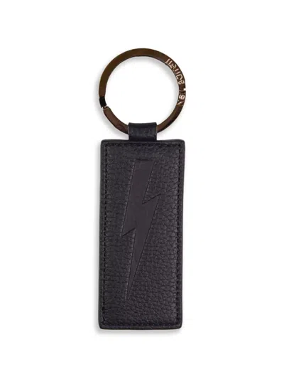 Neil Barrett Lightning Bolt-embossed Leather Keychain In Black