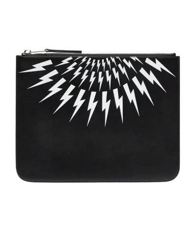Neil Barrett Lightning Printing Handbag In Black