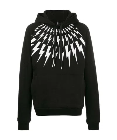 Neil Barrett Lightning Printing Hooded Sweater In Black