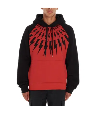 Neil Barrett Lightning Printing Hooded Sweater In Red