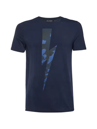 Pre-owned Neil Barrett Lightning-bolt Print Cotton T-shirt In Blue