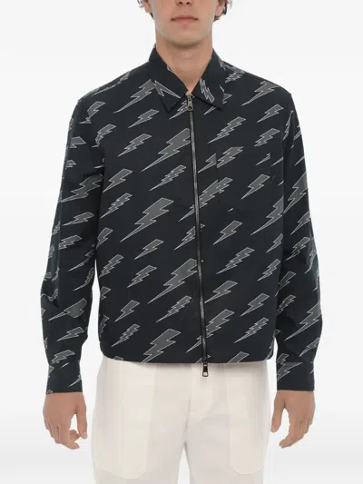Neil Barrett Lightning-bolt-print Zip-up Jacket In Black